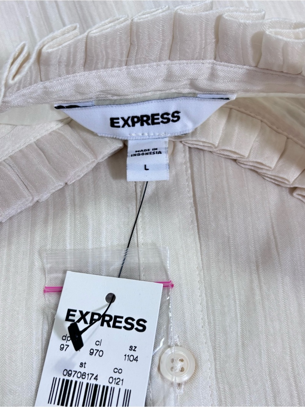 NWT Vintage Express Compagnie Internationale Ivory Tie Waist Romantic Blouse L - Picture 5 of 16